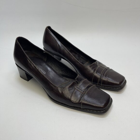 Roberto Capucci Dark Leather Black Low Heels Pumps Women Size 8 Italy made - Picture 1 of 12